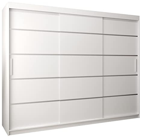 MEBLE KRYSPOL Schwebetürenschrank Verona 1 250 cm Kleiderschrank mit Kleiderstange und Einlegeboden Schlafzimmer- Wohnzimmerschrank Schiebetüren Modern Design (Schubladen: 0, Weiß)