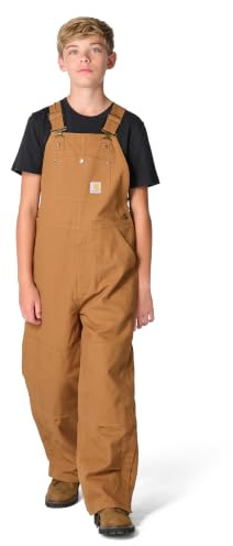 Carhartt Boys' Insulated Canvas Bib Overalls, Carhartt Brown Duck - Lined, 8