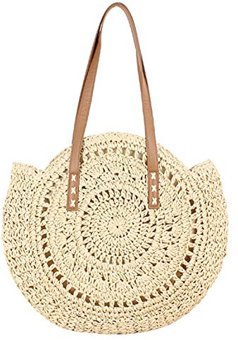 Stroh Handtasche Sommer Strandtasche Runde Vintage Handarbeit Umhängetasche Strohtasche Strandtasche Strand Stroh Handtasche for Frauen for Damenreisen und Urlaub
