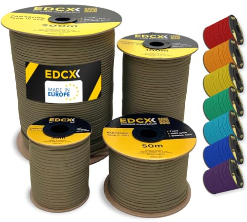 EdcX 4 mm Nylon Paracord 550 30 m (100 Fuß) – Typ III, 100% Nylonseil, 7-strängiges Seil, 4 mm Nylonseil in Volltonfarben (Coyote Brown, 30 m)
