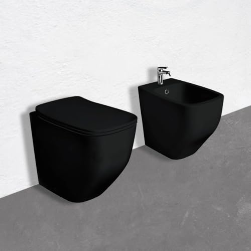 Kiamami Valentina - Coppia di sanitari a terra wc e bidet in ceramica nero opaco
