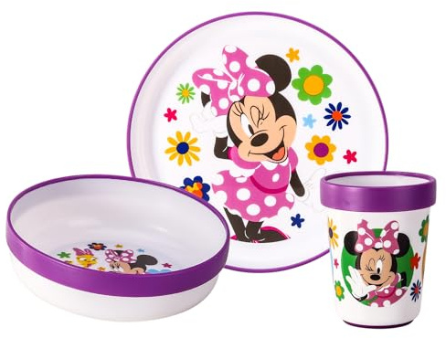 3pcs Reusable Bicolor Premium Kids Dinner Tableware Set Plate, Bowl & Tumbler, BPA Free (Minnie Mouse)