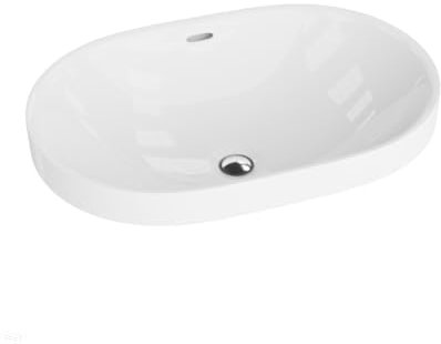 LAVITA Lavabo a incasso Puebla | Lavabo sospeso | lavabo rotondo con troppopieno e senza foro per rubinetto | ceramica di alta qualità | bagno, 60 x 39 x 16,5 cm | bianco lucido