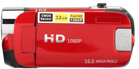 Cámara Digital KIMISS D90 con Luz de Relleno 1080P, 16MP, Pantalla Giratoria de 2,4 Pulgadas, Videocámara Grabadora de Vídeo HD con Zoom 16X (Rojo)