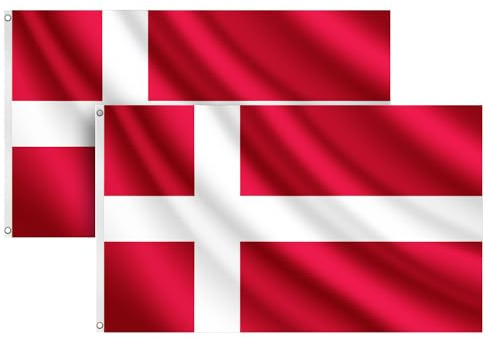 COCOSY 2 Stück Dänemark Fahne - 90 x 150 cm 100% Polyester Flagge Mit Messing-Ösen - Wetterfeste & Langlebige Denmark DK Flagge für Sport & Feierlichkeiten