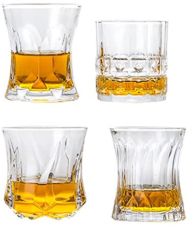 YOtat Verres À Whisky Sculptés en Verre Transparent Écossais, Verres À L'Ancienne, Verre À Whisky Façonné en Cristal (Lot De 4 Tasses)