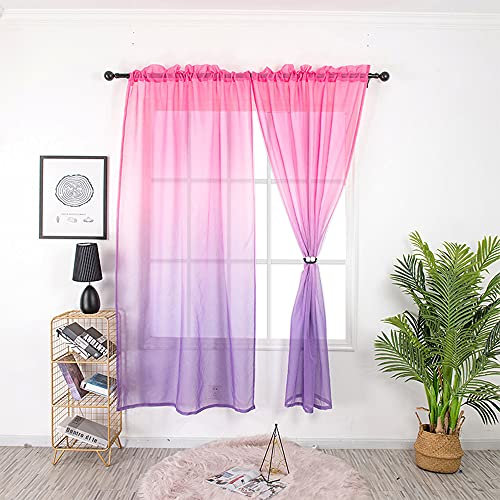 SCHOAL Gardinen mit Tunnelzug Transparente Vorhänge Leinen Fensterschal Modern Farbverlauf Wohnzimmer BxH 140x225cm 1 Stück Rosa-Lila