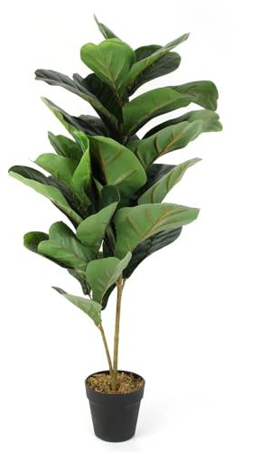 NATURN Living Kunststoff Gummibaum - ø 14 x 98 cm - Ficus Elastica - Künstlicher Gummibaum - Pflegefreie Pflanze - Realistische Kunstpflanze - Allergikerfreundliche Zimmerpflanze - Grün