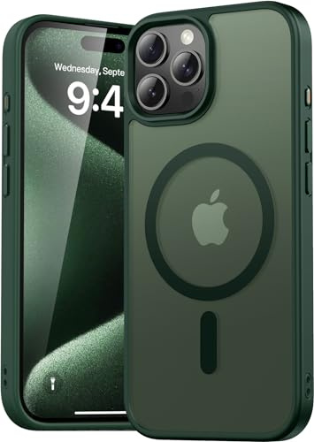 Natiiozie Magnetisch Hülle Kompatibel mit iPhone 15 Pro Max 6,7 Zoll, Matt Handyhülle Kompatibel mit MagSafe, Stoßfest Kratzfest Schutzhülle Nie Vergilbung rutschfest Rückseite Case Grün