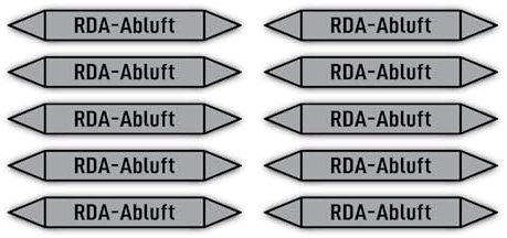 Pegatinas: 100 x 15 mm, 10 unidades – Grupo 3 – Aire – Sistema de protección de humo – etiquetado de tuberías – según DIN 2403 – Idioma: alemán – RDA-Abluft