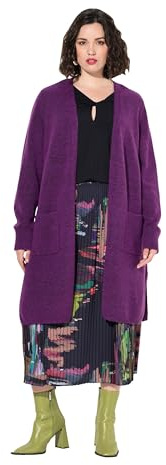 Ulla Popken Damen große Größen Übergrößen Plus Size Long-Strickjacke, offene Form, V-Ausschnitt Brombeere 54+ 830741820-54+