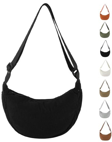 APMGONT Damen Cord Crossbody Bag, Halbmond Tasche Umhängetasche, Damen Halbmond Tasche Schultertasche Mit Einstellbar Schultergurt Lässige Umhängetasche aus Cord für jeden Anlass
