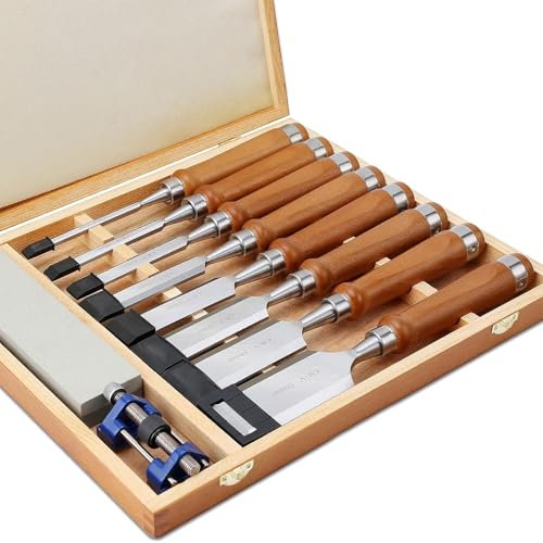 Stemmeisen Stechbeitel Set für Holz, Meißel für Holzbearbeitung Mit Schleifsteinen Und Abziehführung,Stecheisen Satz für Anfänger und Profis Holzmeiselset für Holzarbeiten Anfänger Und Profis