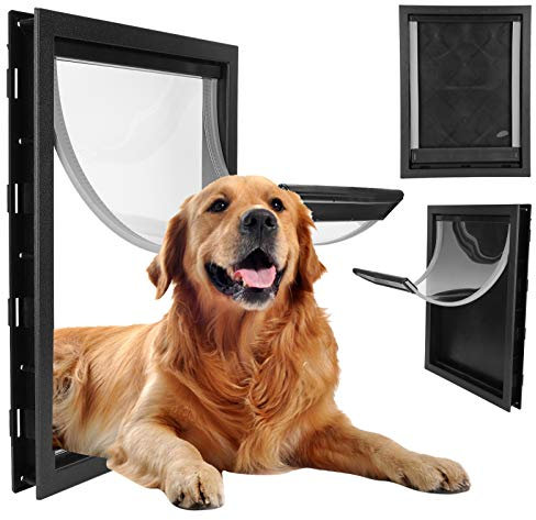 Hundeklappe, Kunststoffklappe für Hunde, passend für große mittelgroße Rassen, abnehmbare Installation, magnetischer Verschluss, für Innen- und Außentüren, Wände