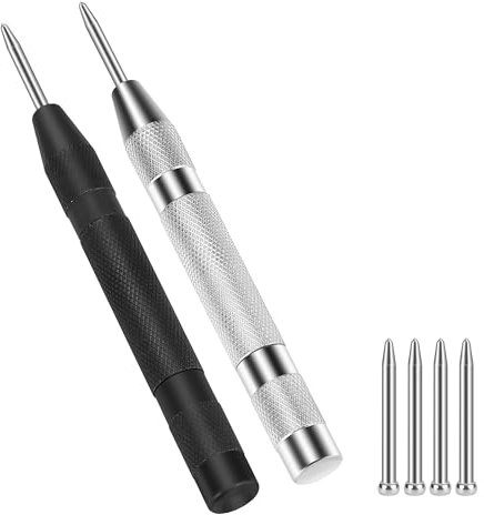 2 Stück Automatischer Körner, 130mm Automatik Körner Metall, Körner Automatik, Gefederter Körner mit 4 Ersatzspitzen für Metall, Holz, Glas und Dünne Stahlbleche