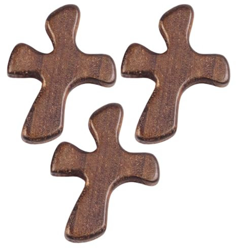 Crucifijo portátil de retención, pequeñas cruces de madera, juego de 3 cruces de madera para rezar, cruz de mano, crucifijo portátil, sosteniendo crucifijo