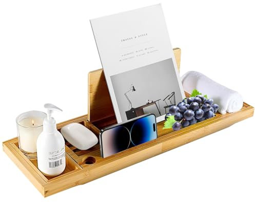 MEETOZ Expandable Bamboo Bathroom Tray, Waterproof Caddy, Perfect Bath Caddy for Home Spa, Gift for Women