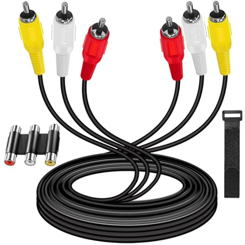 MKBKLLJY Câble audio vidéo composite 3 RCA mâle vers mâle, câble d'extension audio composite avec coupleur 3 RCA femelle vers 3 RCA femelle pour TV DVD (1,15 m)