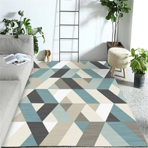 QGYFRE Kurzflor Teppich Auslegware Teppichboden Für Schlafzimmer 160x250CM büro bodenmatte blau Moderner rechteckiger vorleger