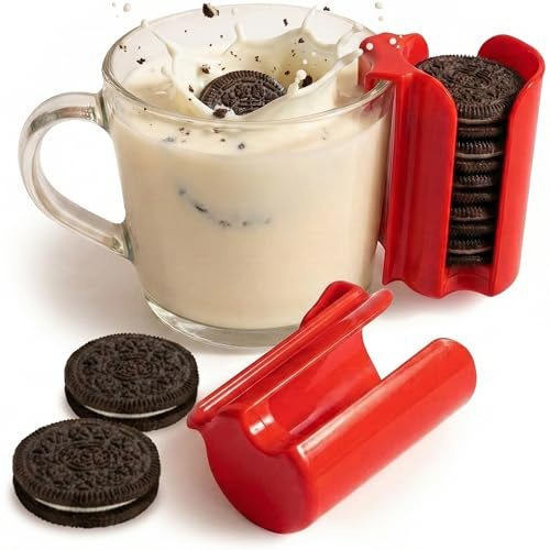 Kitchen Discovery Cup Cookie Holder Cookie Holder for Cup Hooks to Mugs and Milk Glasses to Keep Cookies and Biscuits in Dunking Reach – Cookies Holder, Tea Bag Caddy in Bright Plastic (2)