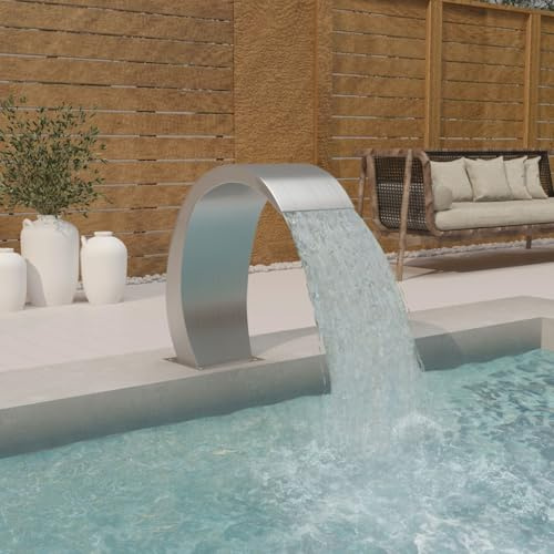 Rainery Fontaine de Piscine avec LED 22x60x70 cm Acier Inoxydable 304, Lame Fontaines de Piscine Cascade, Cascade Bassin Extérieur pour Jardin