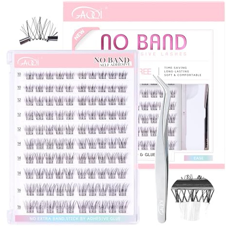 GAQQI Self Adhesive Eyelash Clusters, Natural Look No Glue Lashes 10-16mm, No Band Self Adhesive Lash Clusters 100pcs, Press On Lashes Invisible Band, With Lash Tweezer (LACE)