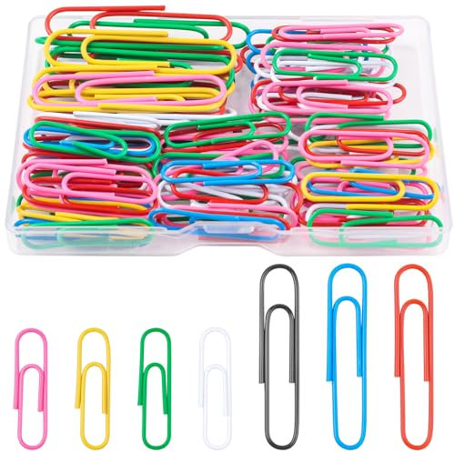 Caianwin Büroklammern 50mm Groß ＆ 33mm Klein - 100 Stück Bunte Metall Büroklammern Set mit Aufbewahrungsbox für Büro, Schule, Dokumente(7 Farben)