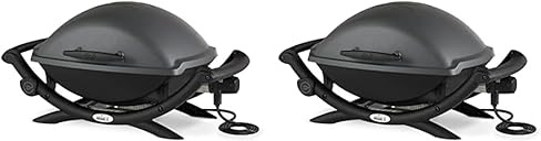 Weber Q2400 Barbacoa eléctrica con soporte, mesas laterales, área de cocción de 54 x 39 cm, portátil, parrilla de hierro fundido esmaltado, tapa y cuba de aluminio fundido - Gris Oscuro (55020053)