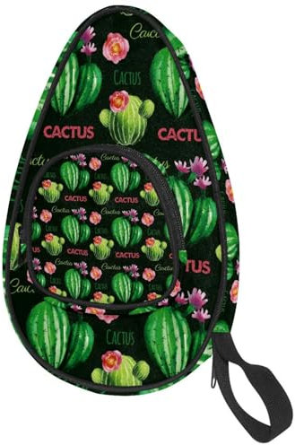 VAPOKF Housse pour raquette de tennis de table, motif cactus vert, fleurs roses, sac pour raquette de ping-pong, sac de raquette de tennis de table avec pochette pour 4 à 5 balles