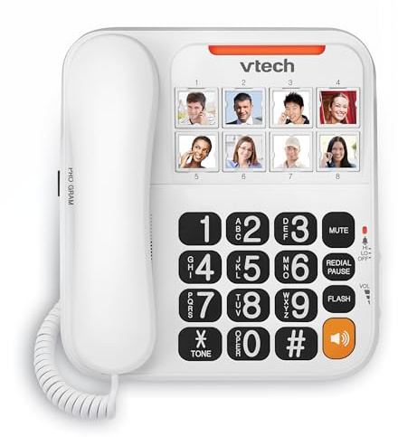 VTech SN1117 Corded Senior Phone for Elderly with 8 Photo Speed Dial, High-Contrast Large Buttons, Talking Digits, Visual Ringer