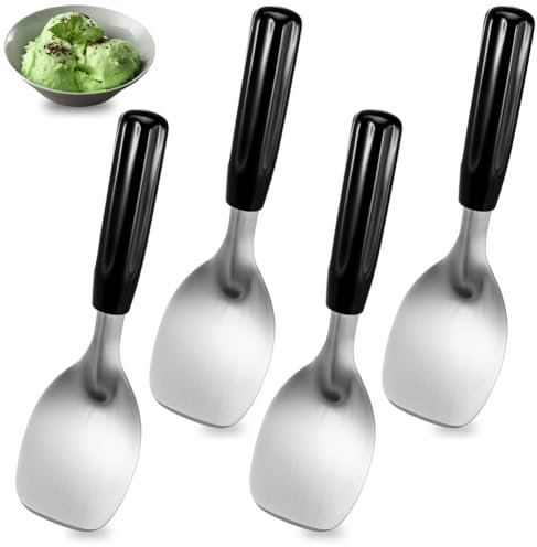 Huudngeje Flat Ice Cream Scoop 4 Pack-Heavy Duty-Stainless Steel Spade Scooper for Hard Desserts Butter