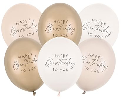 Luftballons Happy Birthday to you 30cm 6er Set - Ballons für Helium oder Luft - Latexballons zum Geburtstag - Ballonset als Geburtstagsdeko - Gold Weiß Pastell