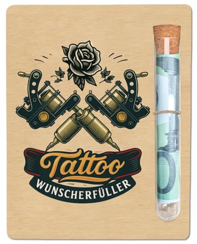 Tattoo Geschenk aus Holz 13 x 10 cm, Tattoo Geldgeschenk Verpackung, Tattoowierung Geldgeschenk Verpackung mit Reagenzgläser, Lustige Geschenk für Damen Herren Tattoo Liebhaber Tätowierer