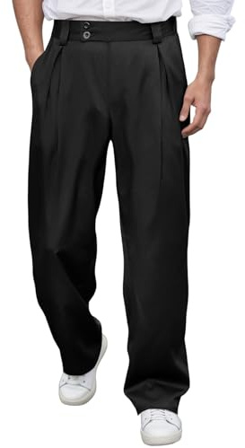 Vhersily Pantalón de hombre Baggy largo de color liso y ancho de pierna elástica en la parte posterior de la cadera, botón alargado elegante con bolsillos, pantalones para correr fitness otoño
