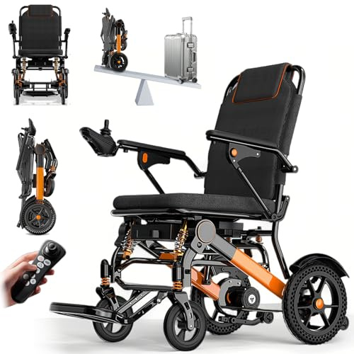 ZQHQKJ Elektrorollstuhl, Ultraleichter faltbarer, 13.8 kg, mit Fernbedienung, 500W bürstenloser Motor, 13.2AH Lithium-Batterie, 20 km Reichweite, 150 kg Tragkraft, Reisen und schweres Gelände,13.2Ah