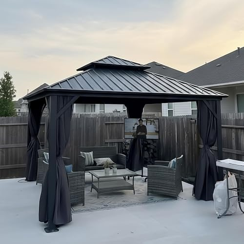 PURPLE LEAF Tonnelle de Jardin Extérieur 3,65 x 3,65 m Gris Aluminium | Pergola jardin extérieur, Montage rapide à deux, Rideaux et moustiquaire inclus, Double toit ventilé, Imperméable, Carré