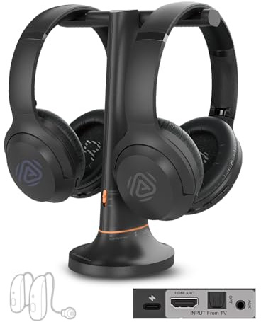 Avantree Duet Aura – Cuffie wireless doppie Auracast per TV con HDMI ARC, Sistema audio TV per anziani, Voce chiara e aumento del volume, Base di ricarica con passthrough ottico