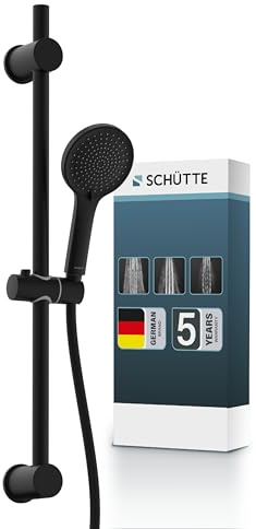 SCHÜTTE RAVEN Duschstange und Handbrause | Duschbrause mit 3-fach verstellbarem Duschkopf | Brauseset mit Duschsäule | Regendusche Duschpaneel mit Schlauch | Schwarz
