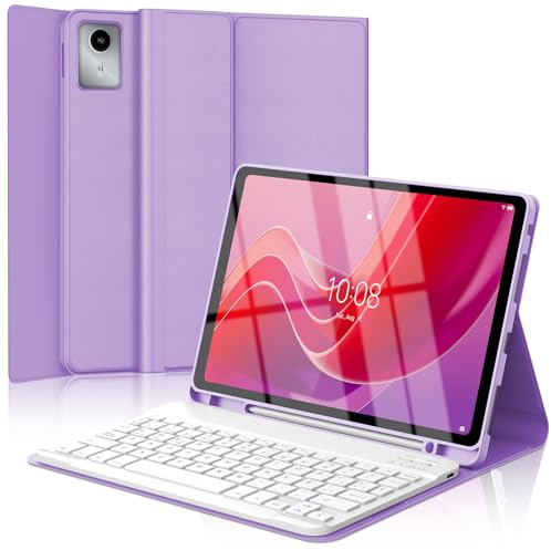 Funda Teclado para Lenovo Tab M11 11'' TB330FU/TB330XU 2024, Lila Claro | QWERTY Español Ñ, Magnético Desmontable Bluetooth Teclado, Funda con Portalápices