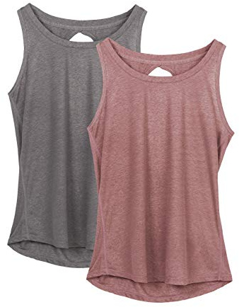 icyzone Dos Ouvert Débardeur de Sport Femme - Tops sans Manches Exercice Yoga Shirt, Paquet de 2 (XL, Grey/Mocha