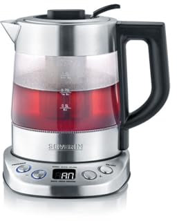 SEVERIN Glas Tee- und Wasserkocher Mini Deluxe (1.0L Wasser / 0.75L Tee), Teekocher mit einstellbarer Temperatur und Ziehzeit, Glas Wasserkocher mit voreingestellten Teeprogrammen, 2.200 W, WK 3473