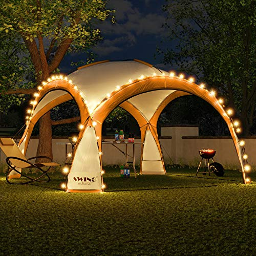 LED Event Pavillon 3,6 x 3,6m DomeShelter Garten Pavillion inkl. Solarmodul Pavilion Designer Gartenzelt Camping Pavilon Partyzelt mit Beleuchtung (Orange)