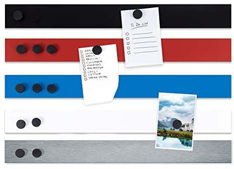 Master of Boards Magnetstreifen selbstklebend 4er Set 50 cm Länge, Schwarz, inklusive 16 Magnete für Büro, Küche, Magnetleiste Magnetband Klebestreifen Pinnwand für Fotos & Notizen