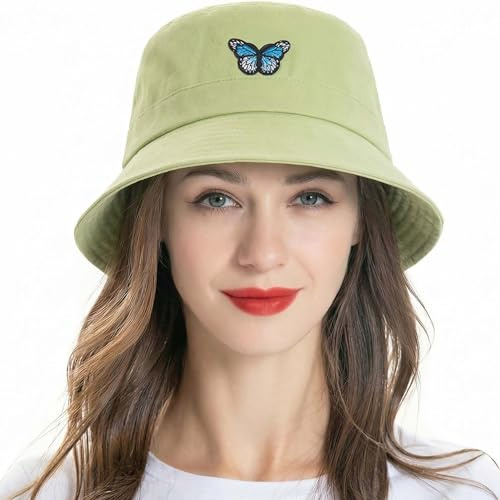 ZLYC Damen Baumwolle Fischerhüte Bestickte Sommerhut Anglerhut Outdoor Fischerhut