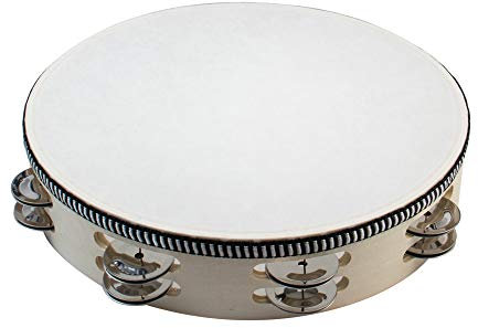 AUEAR, Double Row Jingles Handheld Tambourine Creative Wooden Drum for Adults Percussion (1-Pack, 10 Inch)