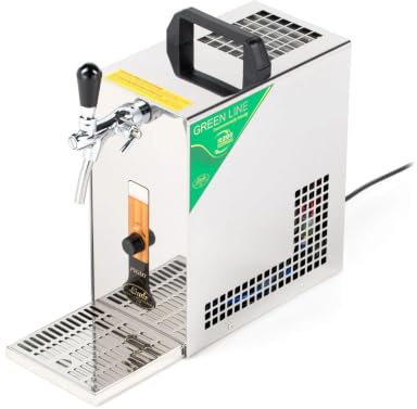 ich-zapfe Set completo – Impianto di spillatura per birra, pigne PYGMY 20/K con pompa a membrana, refrigeratore a secco a 1 condotto in acciaio inox, 25 litri/h, Green Line, testa di spillo: piatta
