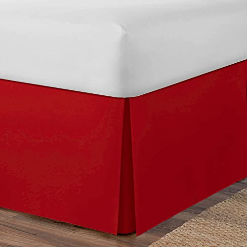 AmigoZone Plain Cotton Percale Platform Base Valance Pleated (Red, Double)