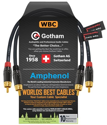 Gotham GAC-4/1 - Coppia di cavi RCA da 30 cm (nero) Star-Quad bilanciato audio con corpo Amphenol ACPL cromato nero, connettori RCA placcati in oro, direzionali
