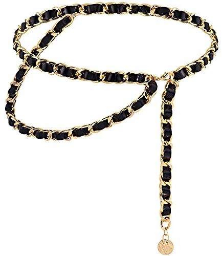 YooAi Chain Belts Leather Waist Belt for Women Layered Metal Chain Belt Gold XL/2XL