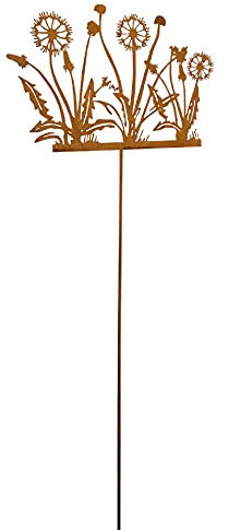 ETC dekorativer ausgefallener Gartenstecker Motiv Löwenzahn und Pusteblume als Flache Silhouette Metall rostig